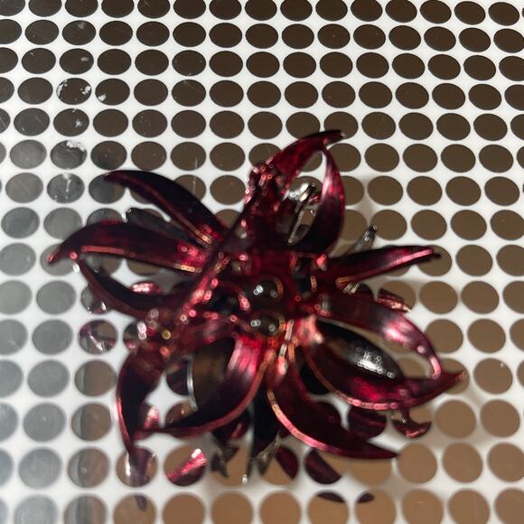 Vintage Silver & Red Floral Metal Stacked Brooch Pin Lapel B#18 - Picture 7 of 7